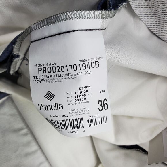 New Zanella Devon Flat Front Wool Serge Trouser Dress Pants Blue Plaid Size 36 - Picture 4 of 4